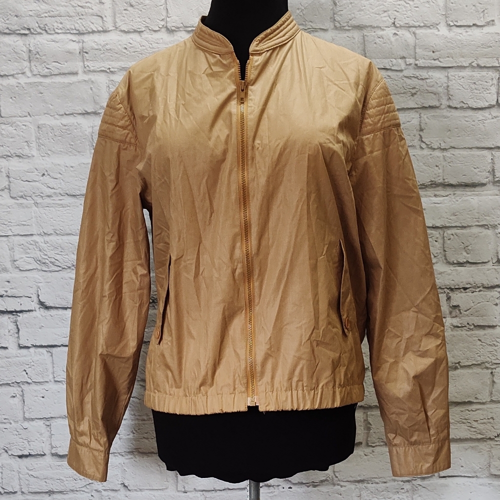 Members Only Tan Zip Up Jacket Vintage Size 42 Quilted Collar and Shoulders